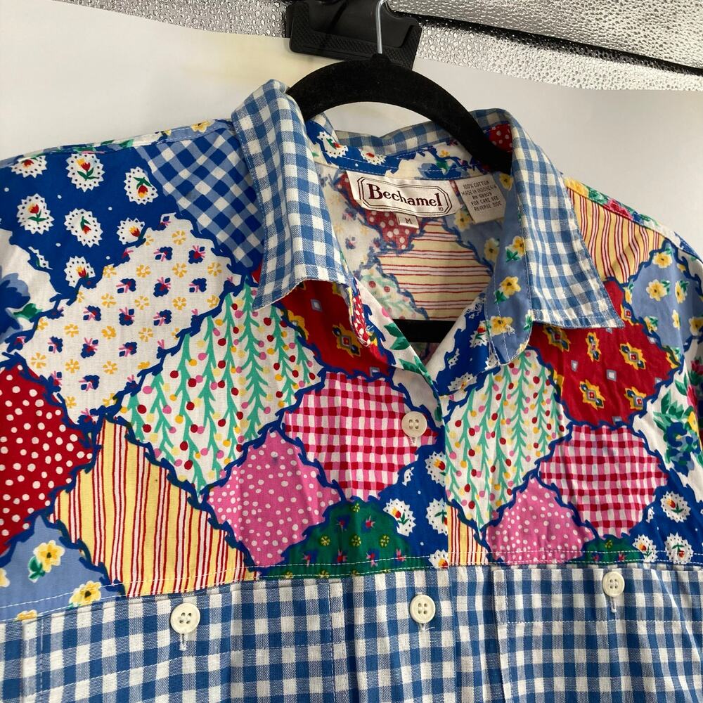 VTG Bechamel Checkered Patchwork Button Up Shirt … - image 5